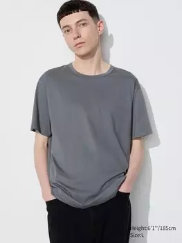 Хлопчатобумажная футболка с круглым вырезом и короткими рукавами airism Uniqlo, серый