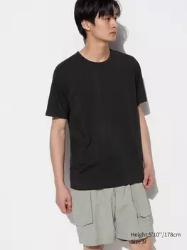 Хлопчатобумажная футболка с круглым вырезом и короткими рукавами airism Uniqlo, черный