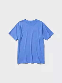 Хлопчатобумажная футболка с круглым вырезом и короткими рукавами airism Uniqlo, синий