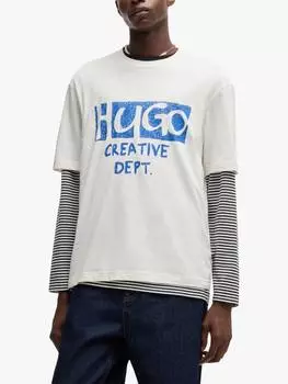Хлопчатобумажная футболка с логотипом regular fit с коротким рукавом HUGO BOSS, белый/разноцветный