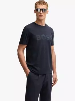Хлопчатобумажная футболка с логотипом regular fit с коротким рукавом HUGO BOSS, темно-синий