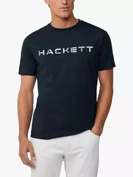 Хлопчатобумажная футболка с логотипом regular fit с коротким рукавом Hackett London, темно-синий