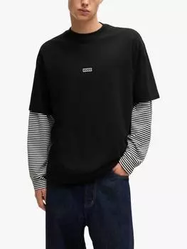 Хлопчатобумажная футболка с логотипом regular fit с коротким рукавом HUGO BOSS, черный