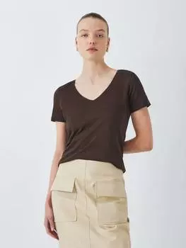 Хлопчатобумажная футболка с v-образным вырезом и коротким рукавом slub John Lewis, коричневый