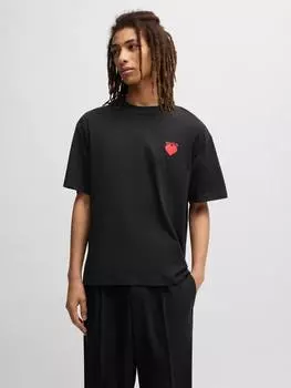 Хлопчатобумажная футболка свободного кроя с логотипом с коротким рукавом HUGO BOSS, черный