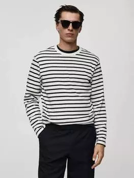 Хлопчатобумажная футболка в морскую полоску с длинным рукавом обычной посадки Mango, темно-синий