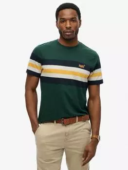 Хлопчатобумажная футболка в полоску essentials с коротким рукавом обычного покроя Superdry, цвет Enamel Green