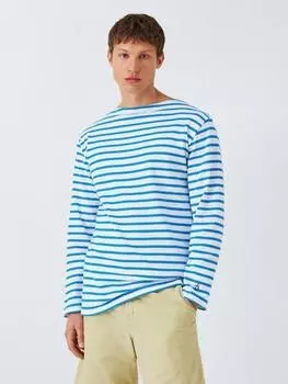 Хлопчатобумажная футболка в полоску с длинным рукавом обычного покроя Armor Lux, цвет Blanc/Blue Saphire