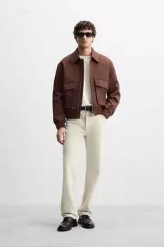 Хлопчатобумажная куртка с карманами ZARA, цвет MARSALA