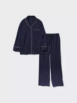 Хлопчатобумажная пижама airism с длинным рукавом Uniqlo, синий