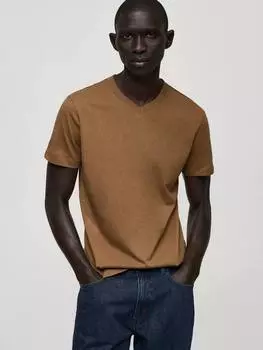 Хлопчатобумажная приталенная футболка chelsea Mango, кэмел