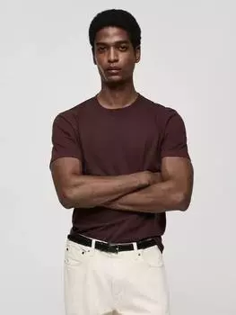 Хлопчатобумажная приталенная футболка cherlo Mango, темно-красный