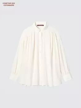 Хлопчатобумажная прозрачная рубашка с длинными рукавами в складку Uniqlo, бежевый