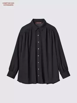 Хлопчатобумажная прозрачная рубашка с длинными рукавами в складку Uniqlo, черный