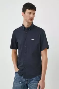 Хлопчатобумажная рубашка Boss Green, синий