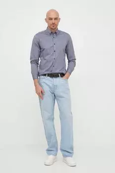 Хлопчатобумажная рубашка Boss Orange, темно-синий