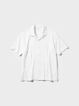 Хлопчатобумажная рубашка поло airism с открытым воротом Uniqlo, белый