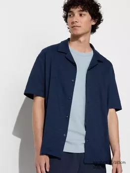 Хлопчатобумажная рубашка поло airism с открытым воротом Uniqlo, синий