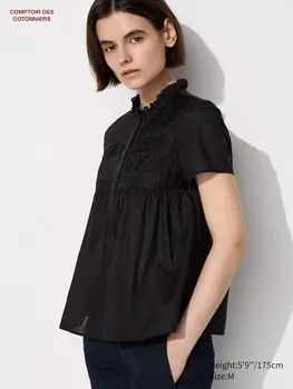 Хлопчатобумажная рубашка с коротким рукавом Uniqlo, черный