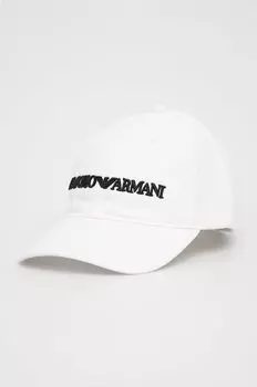 Хлопчатобумажная шапка Emporio Armani, белый
