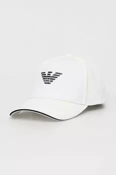 Хлопчатобумажная шапка Emporio Armani, белый