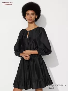 Хлопчатобумажное короткое платье Uniqlo, черный