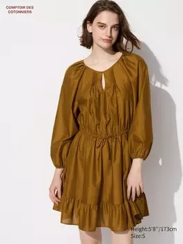 Хлопчатобумажное короткое платье Uniqlo, коричневый