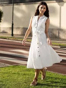 Хлопчатобумажное платье миди с цветочным узором broderie anglaise Yumi, белый