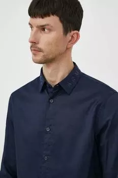 Хлопчатобумажную рубашку Armani Exchange, темно-синий