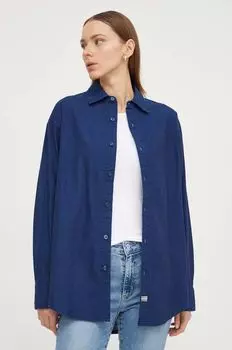 Хлопчатобумажную рубашку G-Star Raw, темно-синий