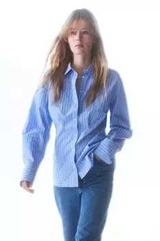 Хлопчатобумажную рубашку H&amp;M, синий/полосатый