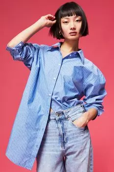 Хлопчатобумажную рубашку H&amp;M, синий/полосатый