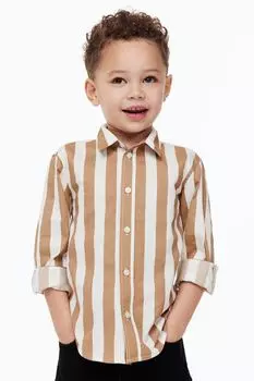 Хлопчатобумажную рубашку H&amp;M, темно-бежевый/полосатый