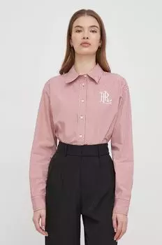Хлопчатобумажную рубашку Lauren Ralph Lauren, розовый