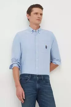 Хлопчатобумажную рубашку Polo Ralph Lauren, синий