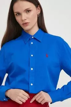 Хлопчатобумажную рубашку Polo Ralph Lauren, темно-синий
