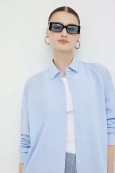 Хлопчатобумажную рубашку Samsoe Samsoe, синий