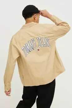 Хлопчатобумажную рубашку Tommy Jeans, бежевый