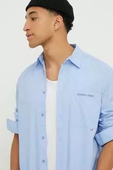 Хлопчатобумажную рубашку Tommy Jeans, синий