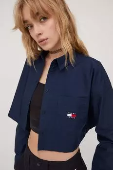 Хлопчатобумажную рубашку Tommy Jeans, темно-синий