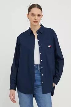Хлопчатобумажную рубашку Tommy Jeans, темно-синий