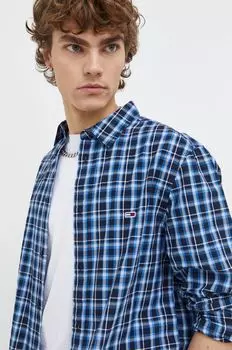 Хлопчатобумажную рубашку Tommy Jeans, темно-синий