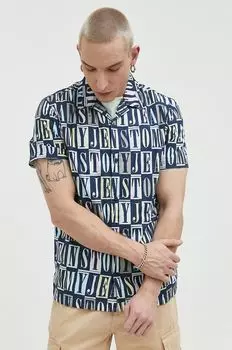 Хлопчатобумажную рубашку Tommy Jeans, темно-синий