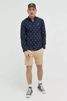 Хлопчатобумажную рубашку Tommy Jeans, темно-синий