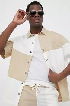 Хлопчатобумажную рубашку United Colors of Benetton, бежевый