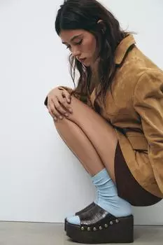 Хлопчатобумажные носки в рубчик ZARA, светло-синий