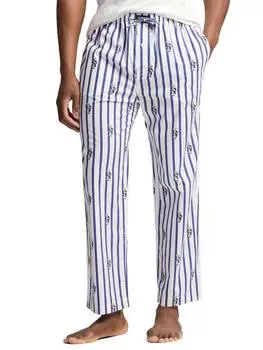 Хлопчатобумажные пижамные брюки в полоску с медведем Ralph Lauren, цвет Blue Stripe