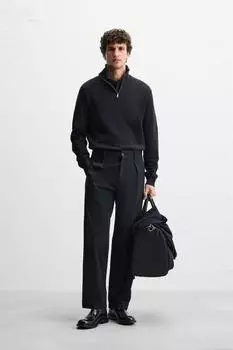 Хлопчатобумажный свитер на четверть молнии ZARA, темно-синий