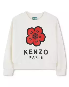 Хлопчатобумажный свитшот для девочки с иллюстрацией спереди Kenzo Kids, белый