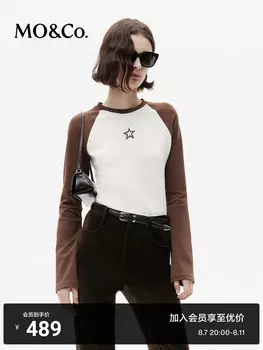 Хлопковая эластичная футболка Moco с длинными рукавами и круглым вырезом , белый